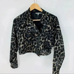 Wow Couture sheer cropped cheetah/leopard moto top